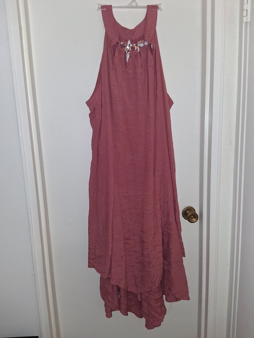 Luxology Dusty Rose Sleeveless Maxi Dress with Neck Embellishment